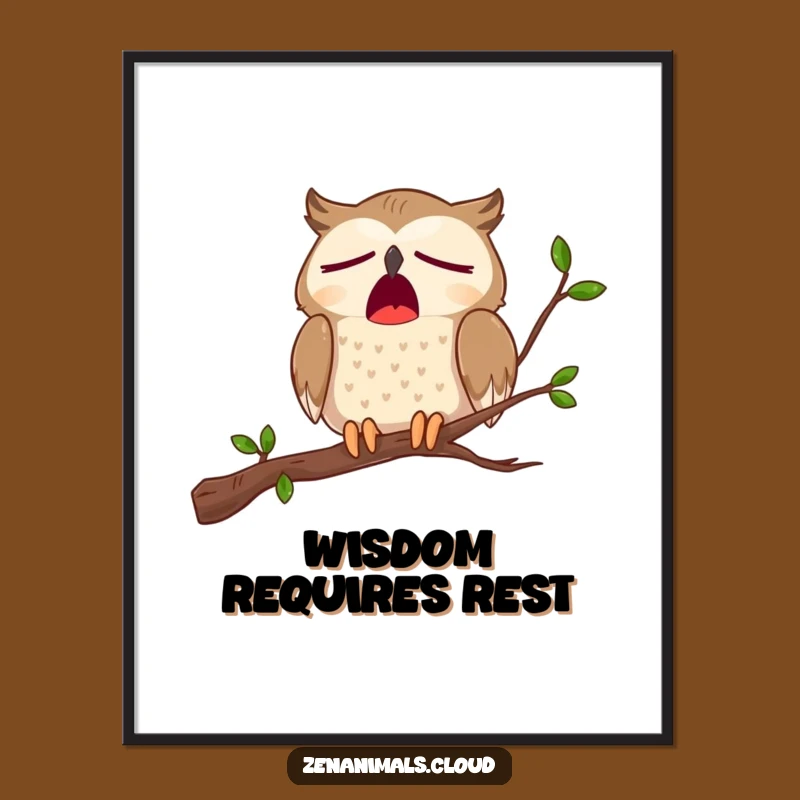 Funny Sleepy Owl Yawn Digital Art - Instant Cozy Wall Decor, Hilarious Bird Art, Funny Gift
