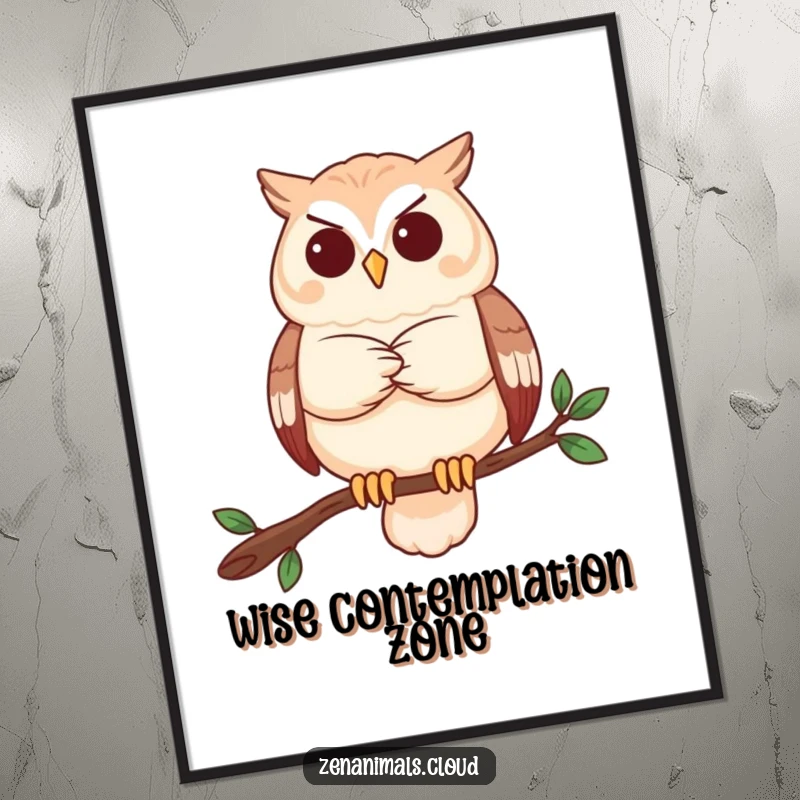 Funny owl digital art print of a serene owl contemplating, instantly downloadable for intellectual decor.