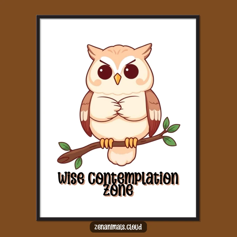 Funny Owl Contemplation Digital Art: Wise Bird Print, Intellectual Decor Gift