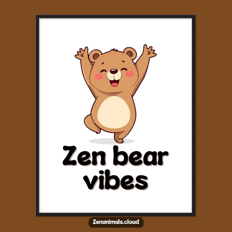 Funny Yoga Bear Digital Art: Printable Triumphant Pose Decor, Instant Funny Gift