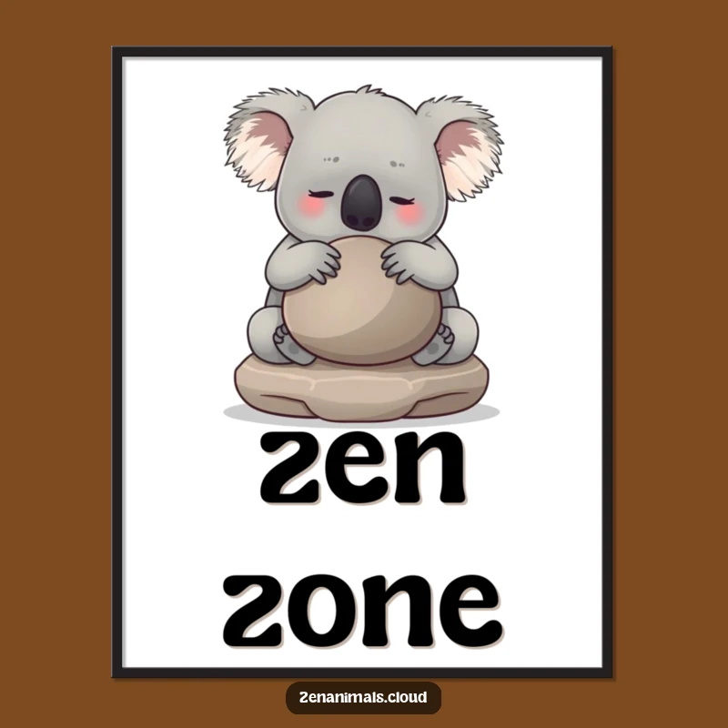 Funny Koala Digital Art: Calm Hugging Meditation Stone Printable Wall Art