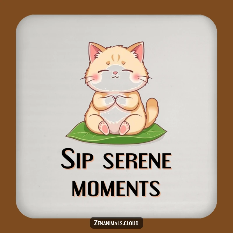 Funny Meditating Cat Coaster: Fluffy Zen Leaf Protection, Humorous Gift for Tabletop