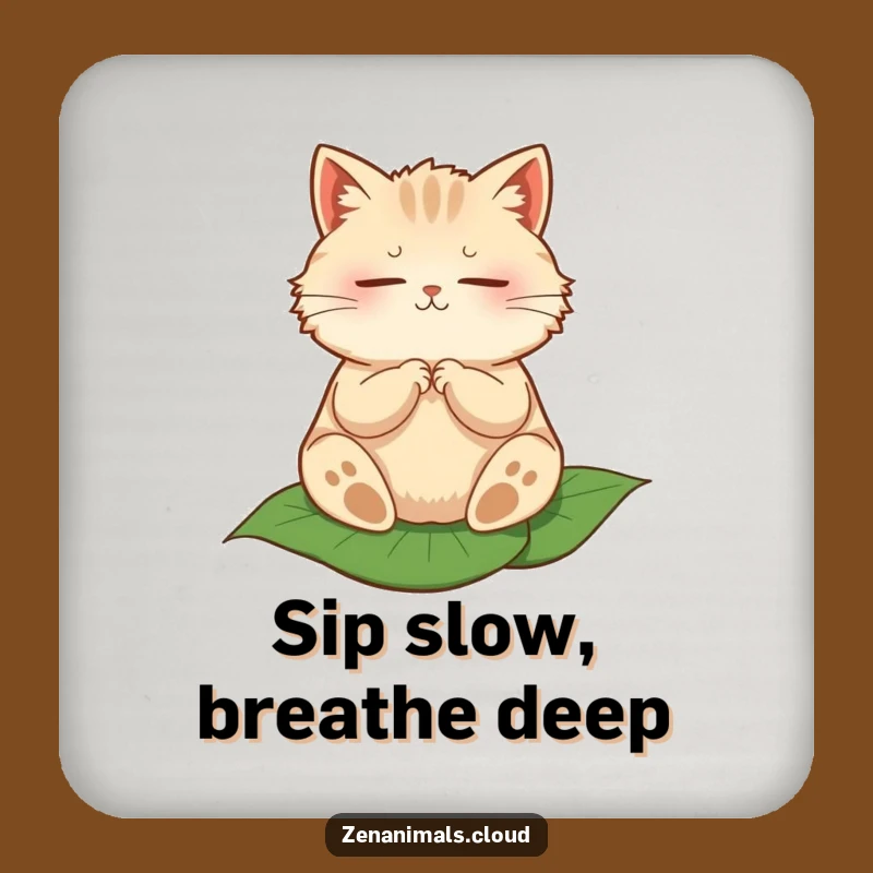 Funny Zen Cat Coaster - Peaceful Protection for Your Surfaces