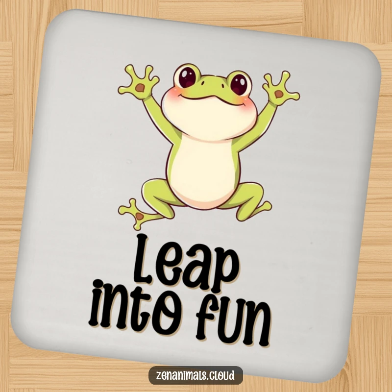 Funny Frog Coasters: A set of coasters featuring a joyful frog in a leaping pose, adding humorous energy to any surface.