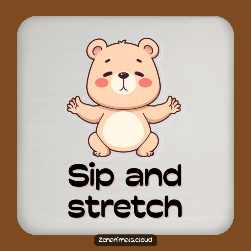 Funny Bear Yoga Coaster: Determined Yogi Pose, Humorous Tabletop Gift