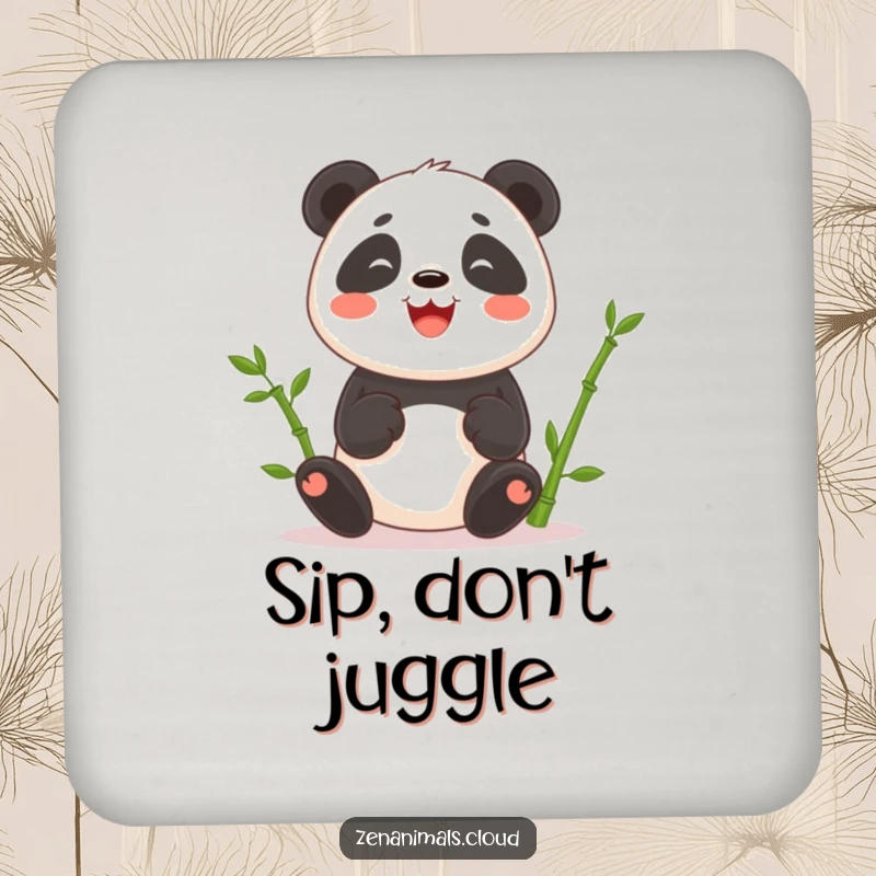 Funny coasters featuring a smiling panda juggling bamboo shoots, adding a humorous touch to table protection.