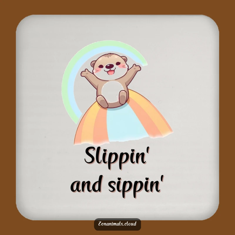 Funny Otter Rainbow Drink Coaster - Protect Surfaces with Joyful Fun
