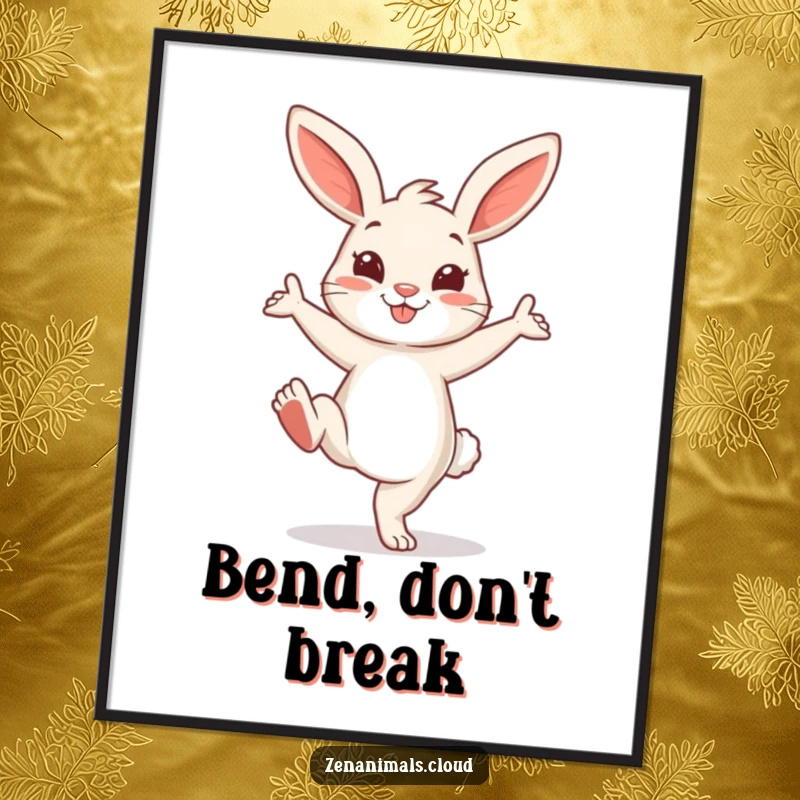 Funny Bunny Poster: A cheerful bunny in a playful yoga pose with one leg extended, adding fitness inspiration and humor.