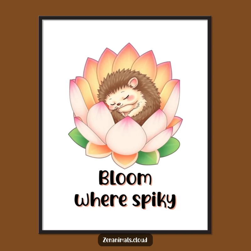 Funny Sleepy Hedgehog Lotus Poster - Serene Art for Peaceful Decor