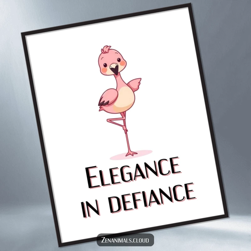 Funny animal balancing on one leg like a flamingo, whimsical and humorous wall art.