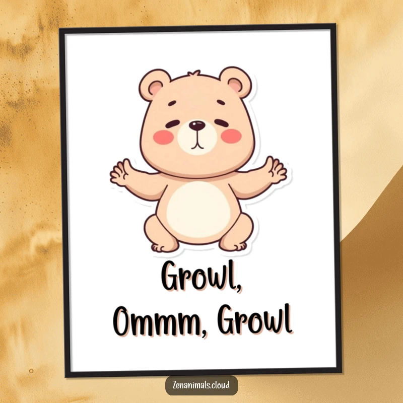 Funny Poster featuring a determined bear in a yoga pose, adding humorous inspiration to wall decor.