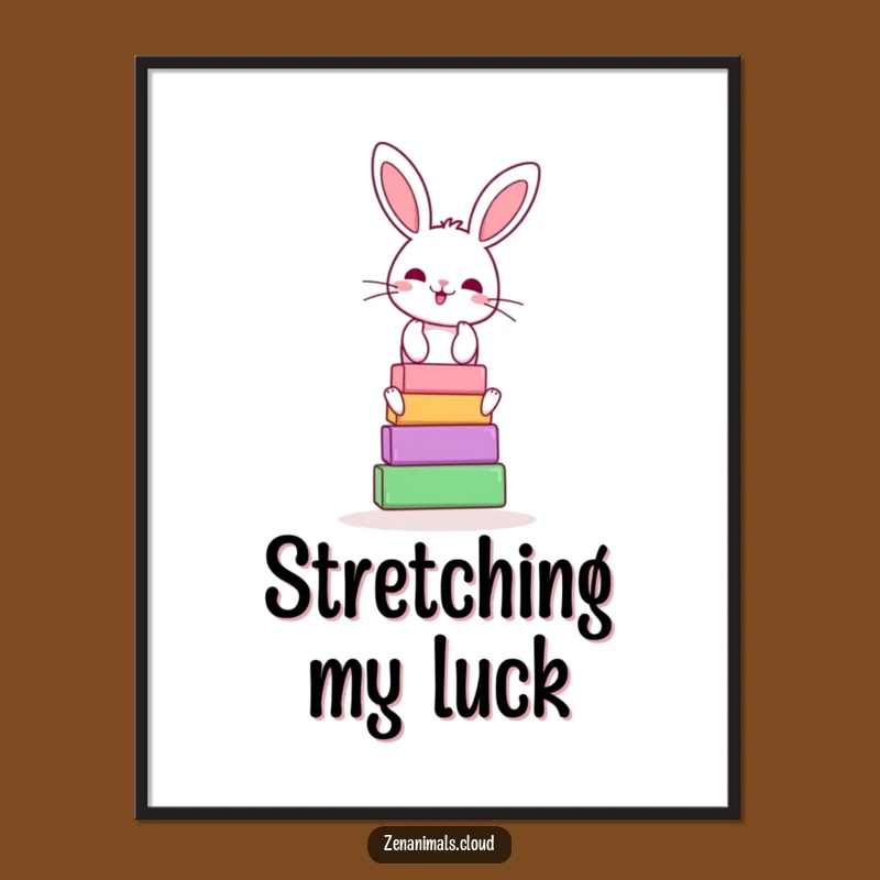 Funny Bunny Yoga Poster: Cheerful Block Balancer Art, Humorous Decor Gift