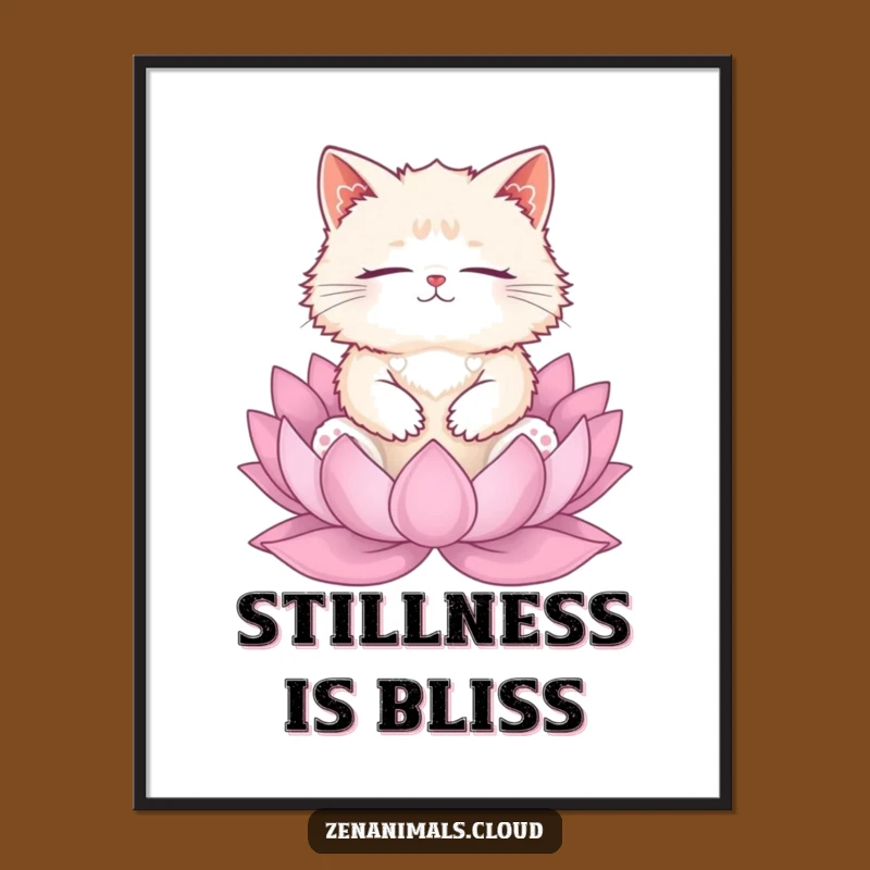 Funny Cat Meditation Poster: Zen Kitty Lotus Art, Peaceful Decor Gift