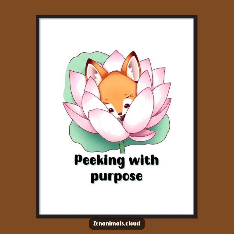 Funny Curious Fox Lotus Poster: Mystical Art, Perfect Enchanting Decor Gift