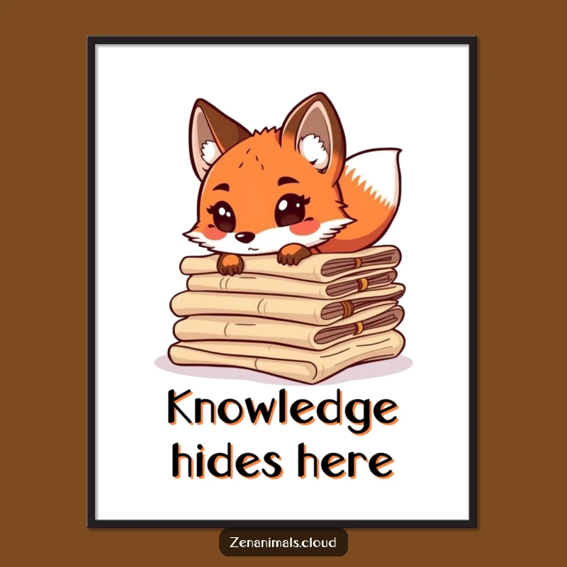 Funny Curious Fox Poster - Vintage Scroll Art Print, Tail Wagging Decor