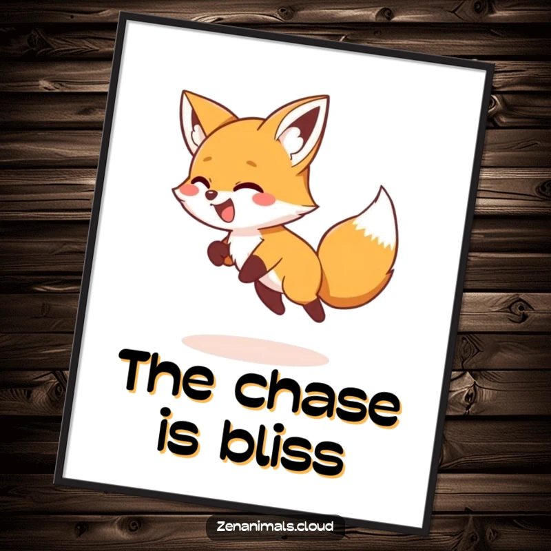 Funny Poster featuring a giggling fox spinning in a circle chasing its tail, adding dynamic humor to wall decor.