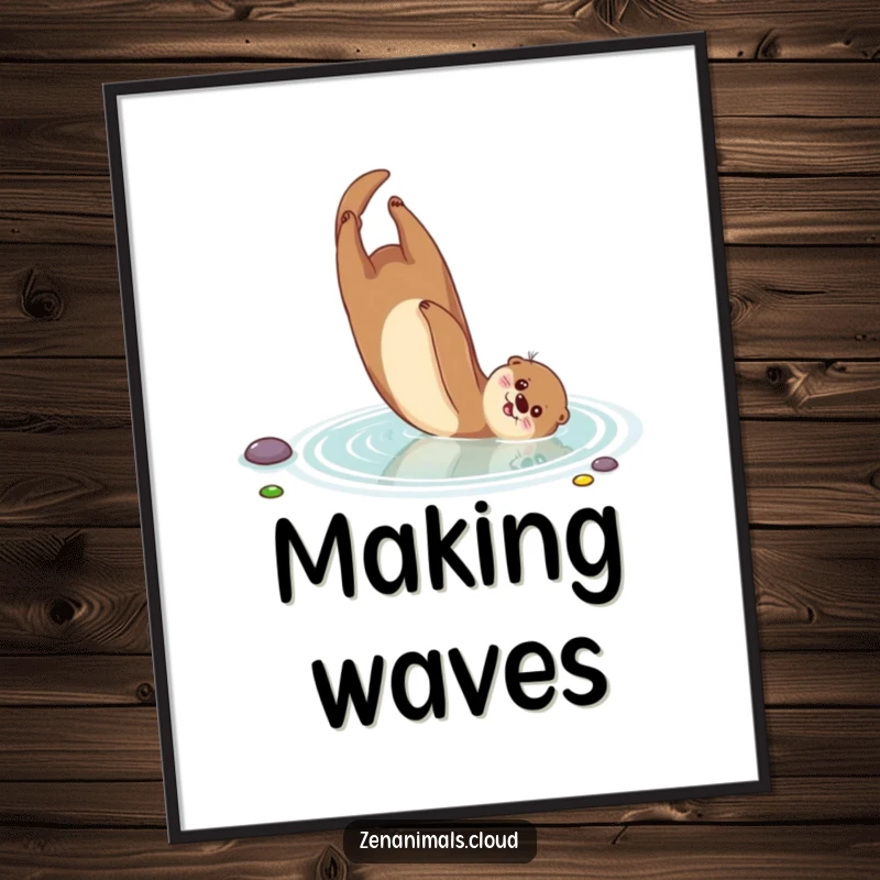 Funny Otter Poster: A playful otter performs a somersault in a serene pond, creating a dynamic and humorous piece of wall art.