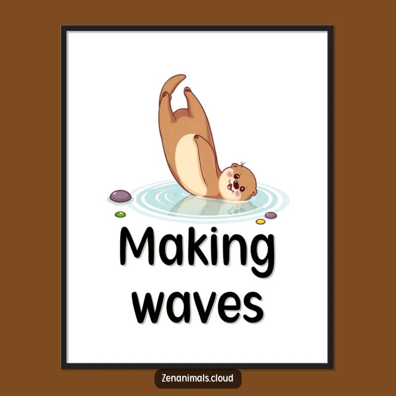 Funny Otter Poster: Playful Somersaulting Otter in Pond, Whimsical Funny Gift Art