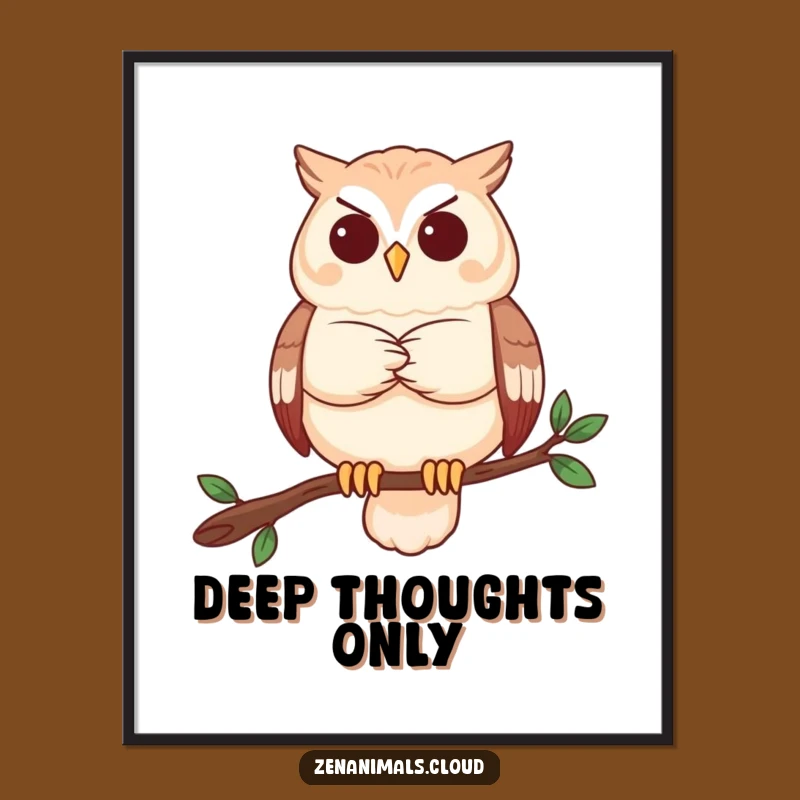 Funny Owl Contemplation Poster: Wise Bird Art, Intellectual Decor Gift