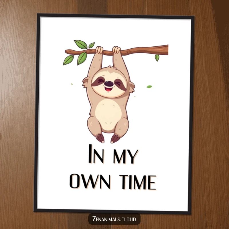 Funny poster showcasing a giggling sloth hanging from a branch, radiating pure amusement and lighthearted fun.