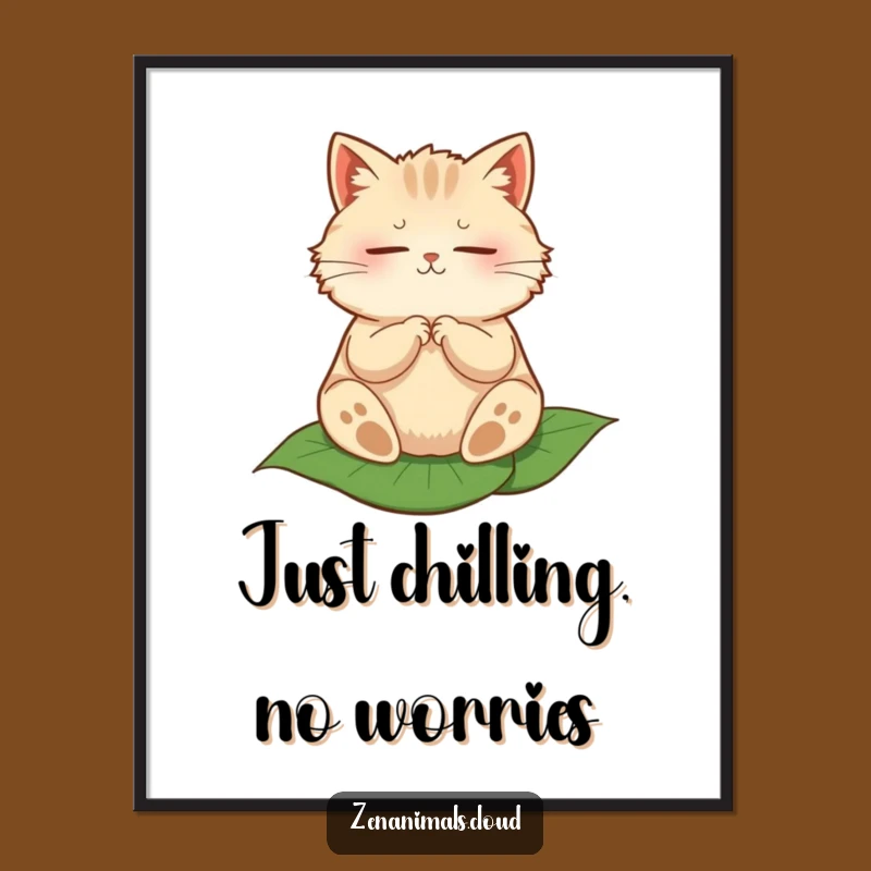 Funny Zen Cat Meditation Poster - Serene Fluffy Feline Wall Art