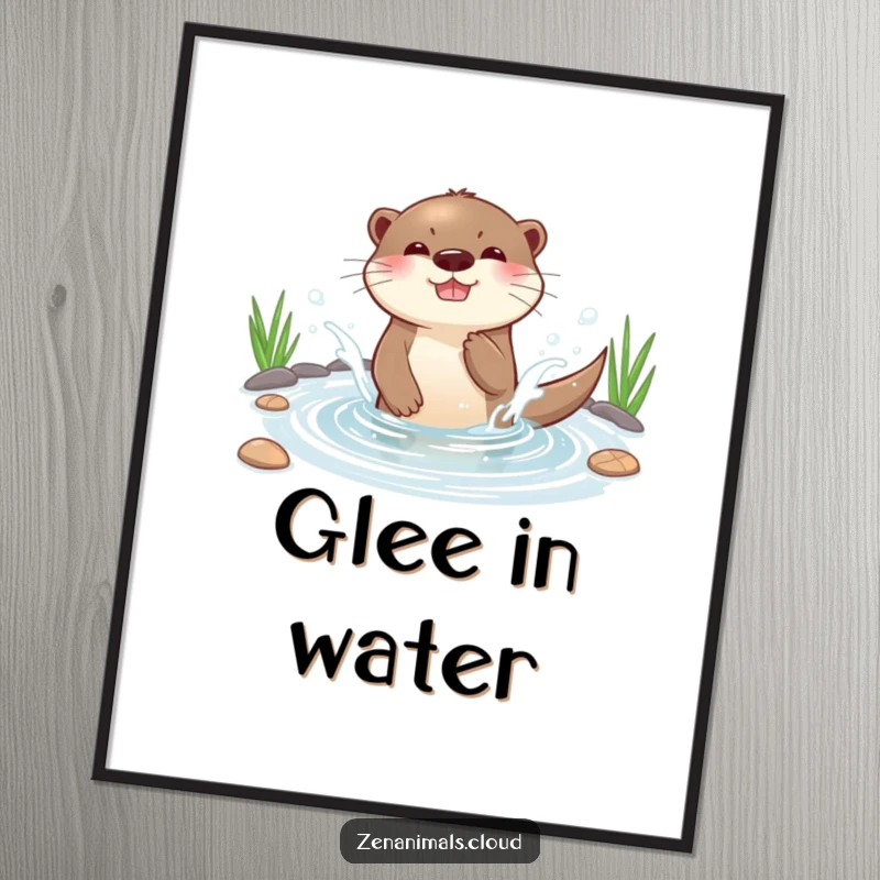 Funny playful otter splashing water in a serene pond with great glee, vibrant and fun art.