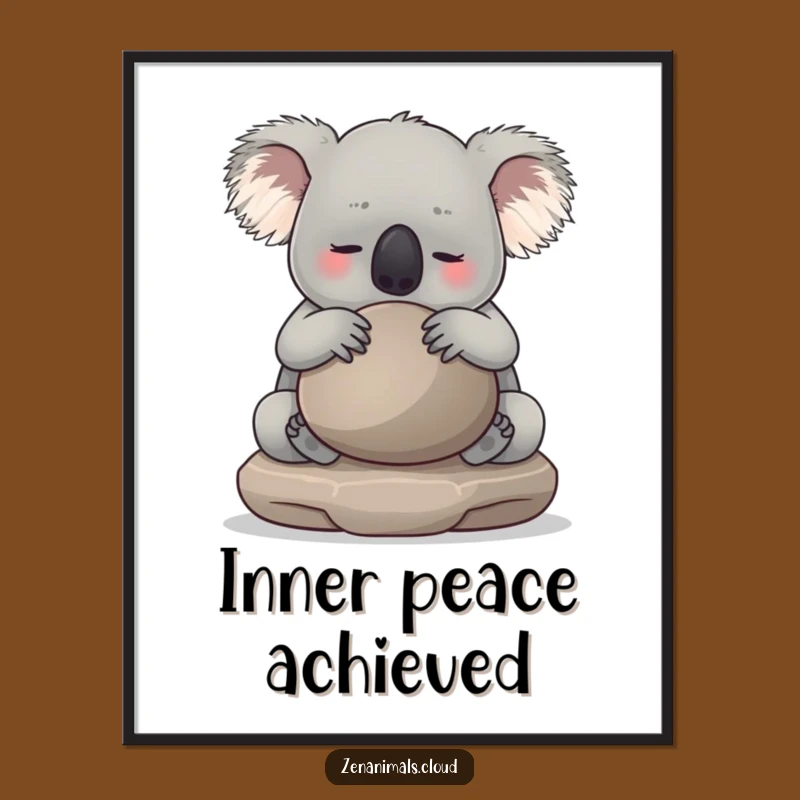 Funny Koala Art Poster: Calm Hugging Meditation Stone Print, Hilarious Decor