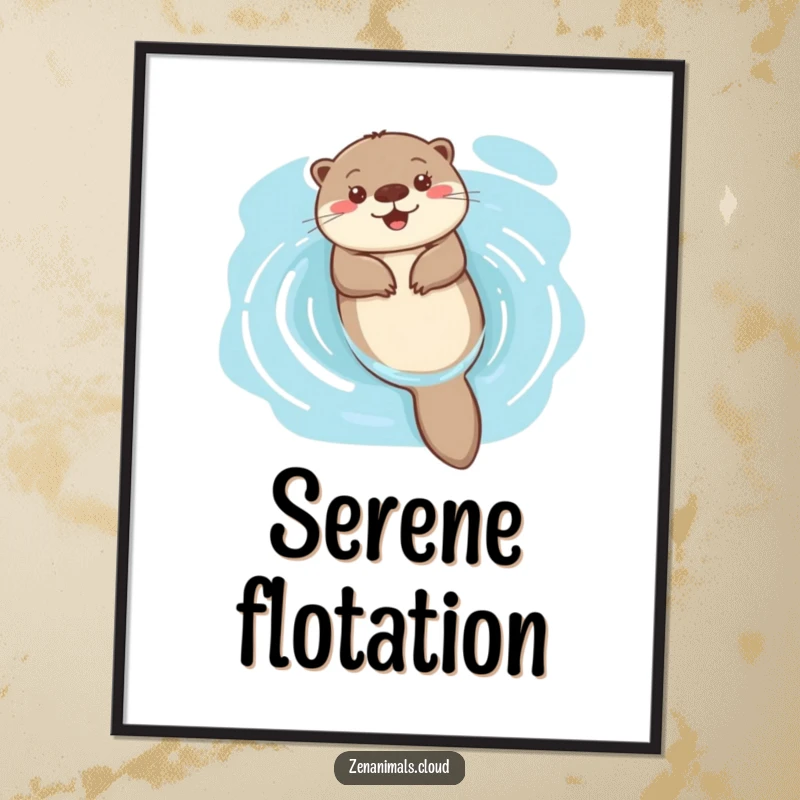 Funny happy otter floating on serene water poster, adding a touch of joyful relaxation and humor to decor.