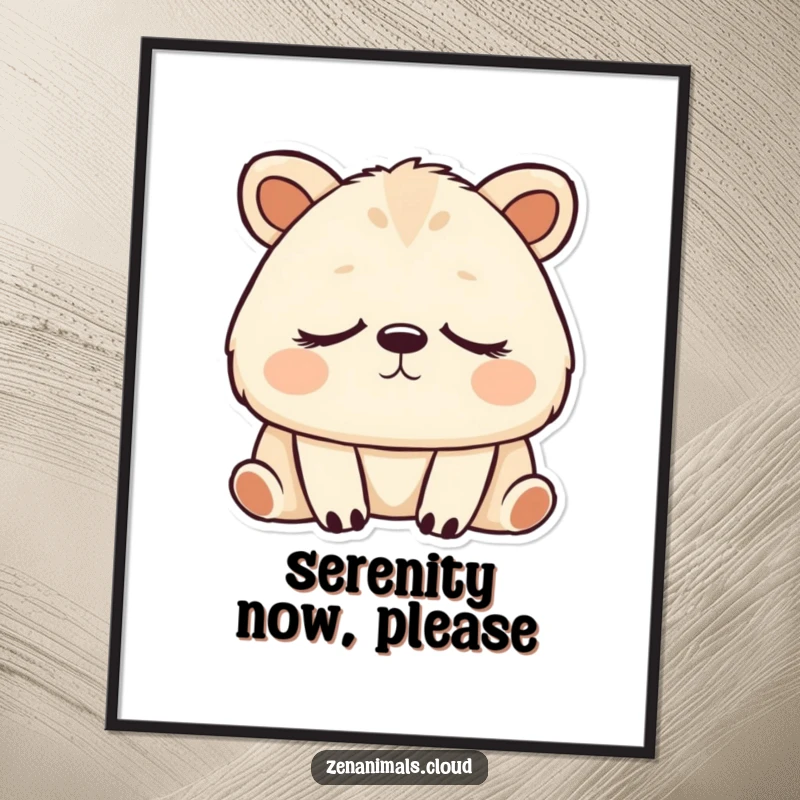 Funny peaceful animal with eyes closed, breathing deeply, serene wall art.