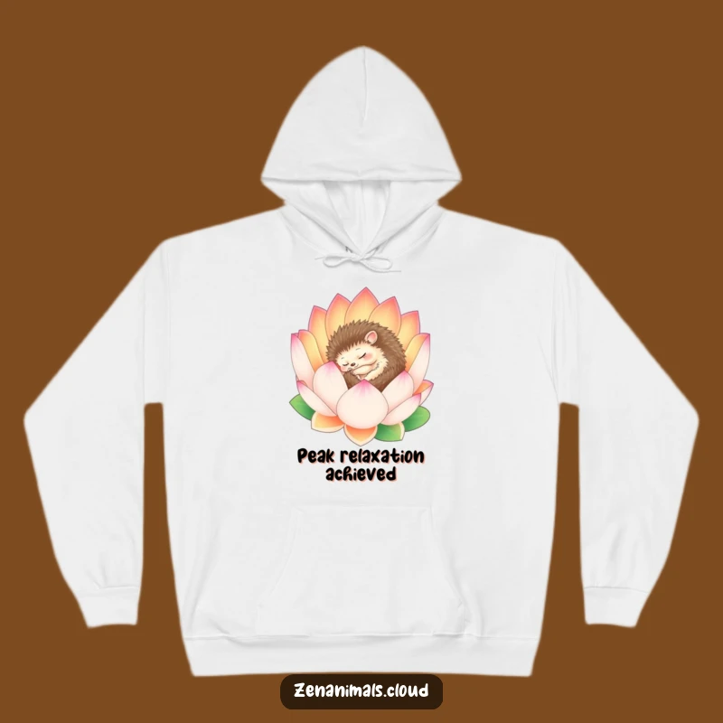 Cozy Funny Sleepy Hedgehog Lotus Hoodie - Serene & Warm Comfort Gift