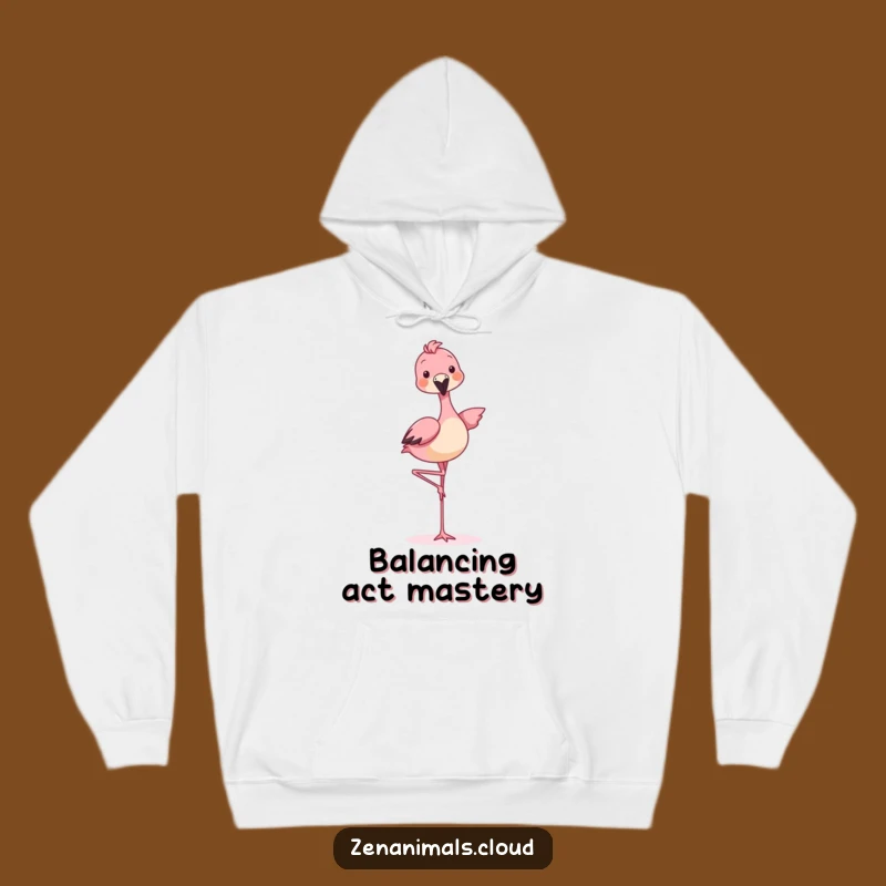 Funny Balancing Animal Flamingo Hoodie - Cozy Playful Sweatshirt for Whimsical Comfort