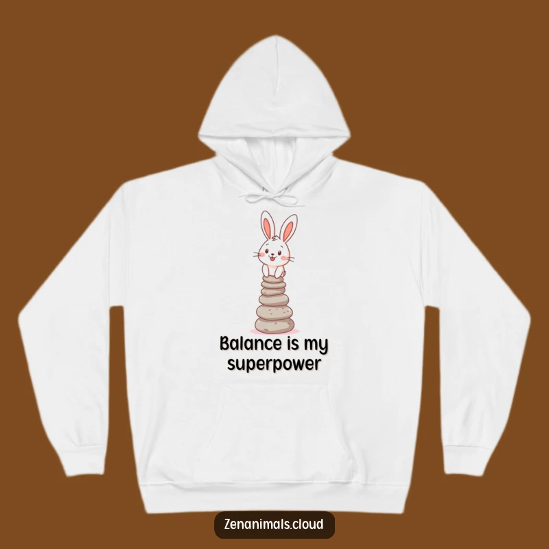 Funny Bunny Balance Hoodie: Cozy Cheerful Pebble Stacker, Warm Humorous Gift