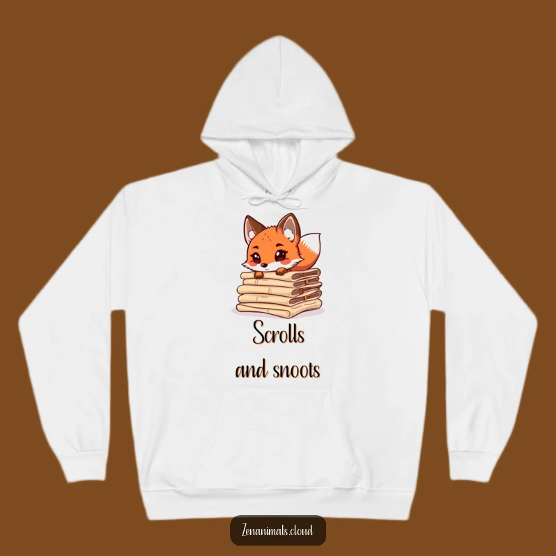 Funny Curious Fox Hoodie - Cozy Scroll-Reading Fox Tail Wagging Apparel