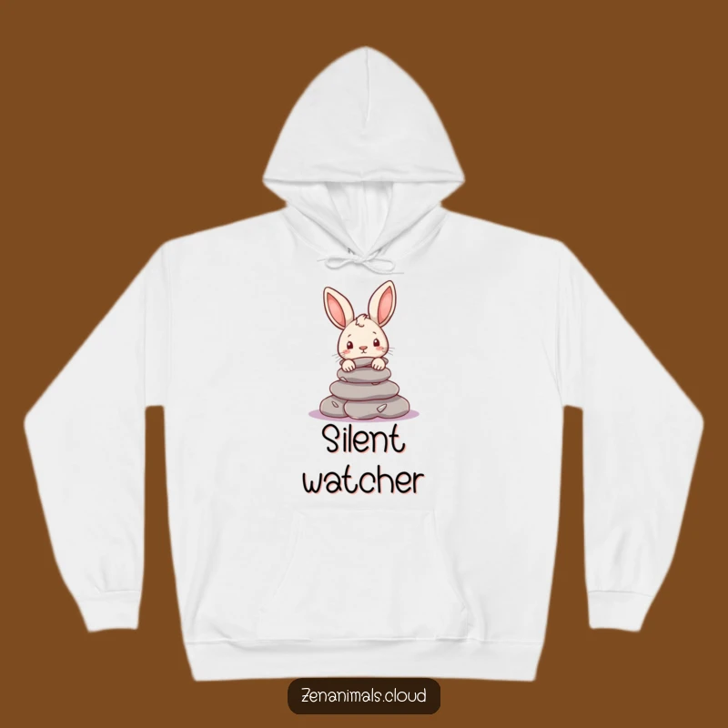 Funny Curious Rabbit Hoodie: Cozy Peeking Bunny on River Stones, The Ultimate Funny Gift