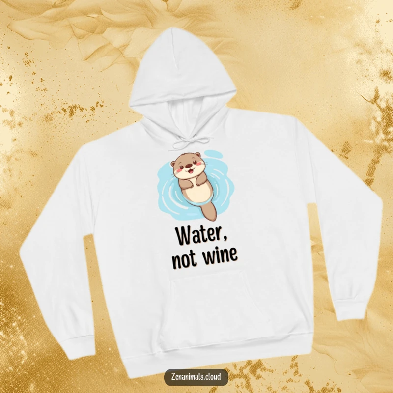 Funny happy otter floating on its back on a hoodie, offering cozy serenity and cheerful relaxation.