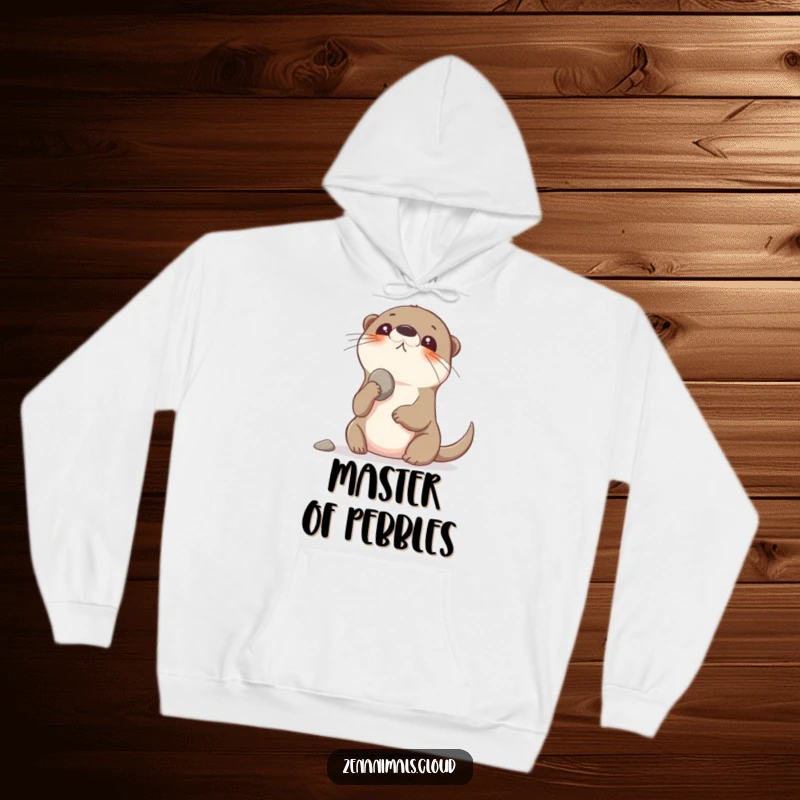 Funny playful otter balancing a pebble on its nose, looking up with a humorous and cozy design.