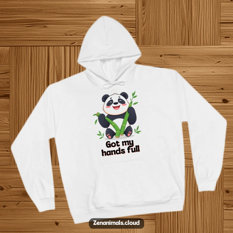 Funny Panda Hoodie: Happy panda juggling bamboo shoots with a wide grin, a warm and humorous garment.