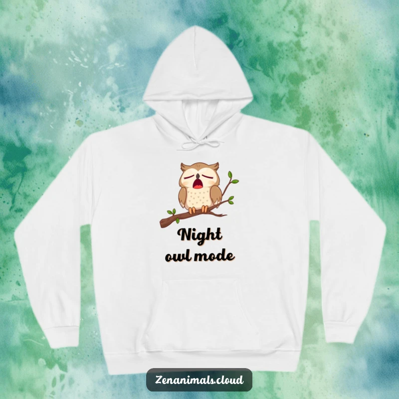 Funny hoodie featuring a cartoon owl on a branch, captured in a massive, sleepy yawn, looking utterly exhausted.