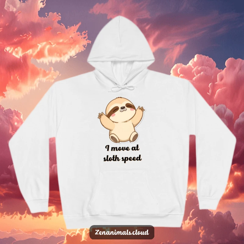 Funny Sloth Hoodie: A soft hoodie featuring a sloth slowly stretching its arms, embodying a humorous and peaceful mood.