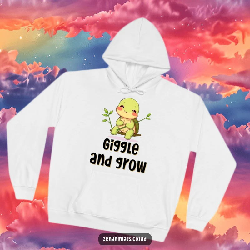 Funny Turtle Hoodie: A giggling turtle balances bamboo, radiating patient joy and comfort, perfect for cozying up with a slow, steady smile.