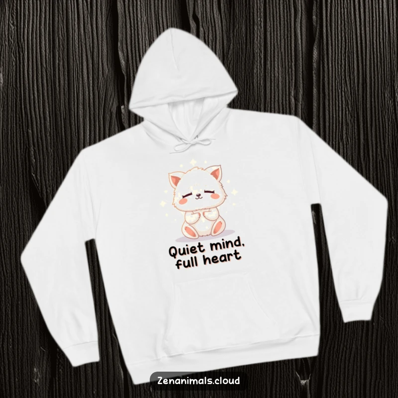 Funny meditation animal hoodie showcasing a fluffy creature in deep meditation, bathed in a soft, glowing light for ultimate relaxation.