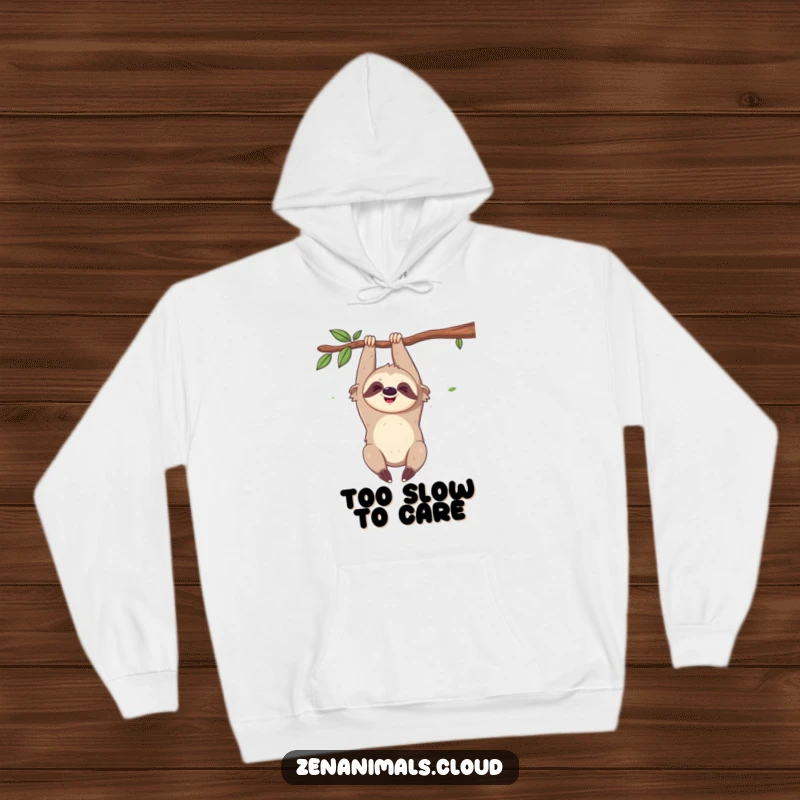 Funny hoodie featuring a giggling sloth hanging from a branch, offering warmth and a dose of playful, slow-motion amusement.