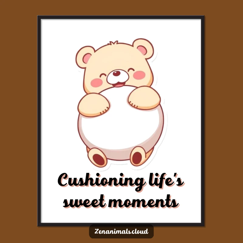 Free Printable Wall Art: Joyful Bear Cushion Hug Funny Downloadable Decor!