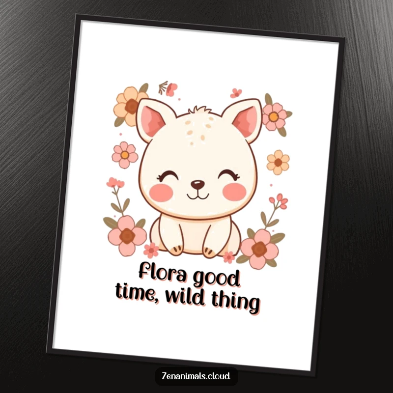Funny Free Printable Wall Art: A serene, smiling animal peacefully surrounded by delicate floral patterns, bringing joy and a touch of nature indoors.