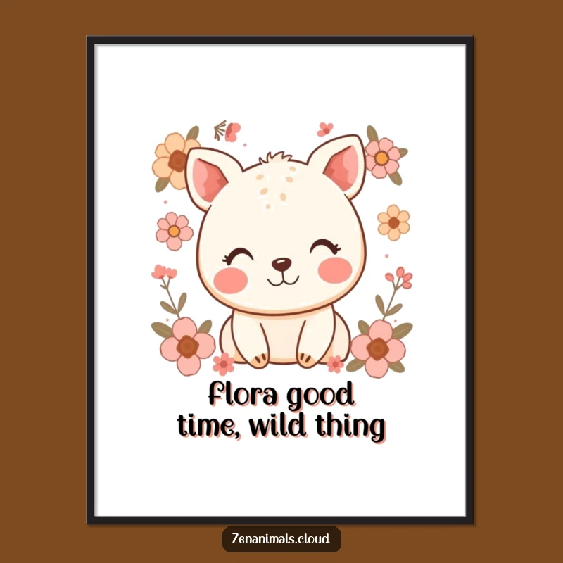 Funny Free Printable Wall Art: Happy Animal Smile Floral - Downloadable Home Decor Gift