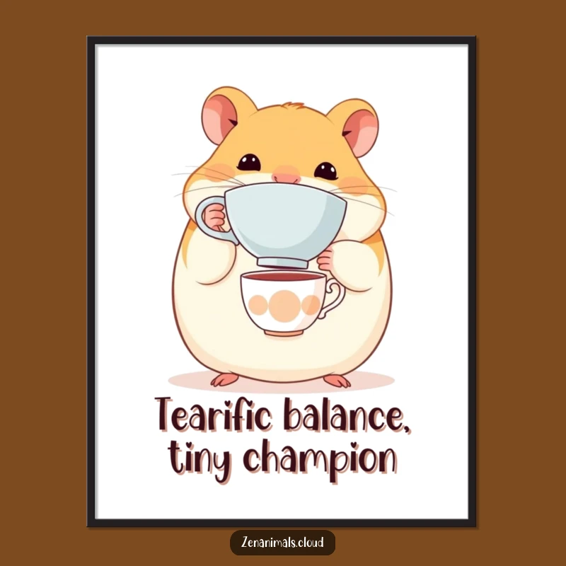 Free Printable Funny Hamster Teacup Wall Art - Cute Balancing Act Downloadable Decor