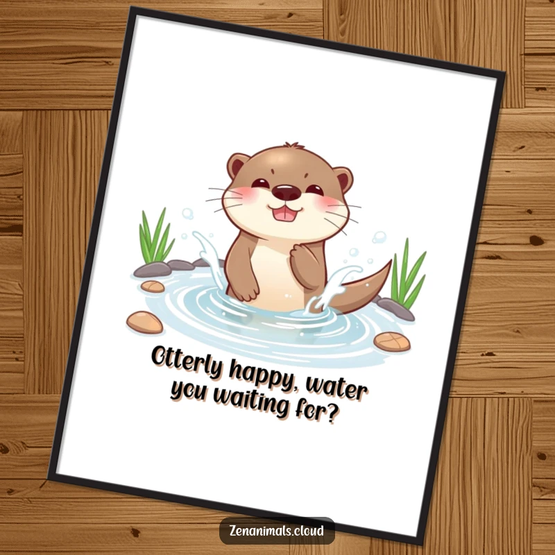 Funny Free Printable Wall Art: A happy otter splashing water exuberantly in a calm pond.