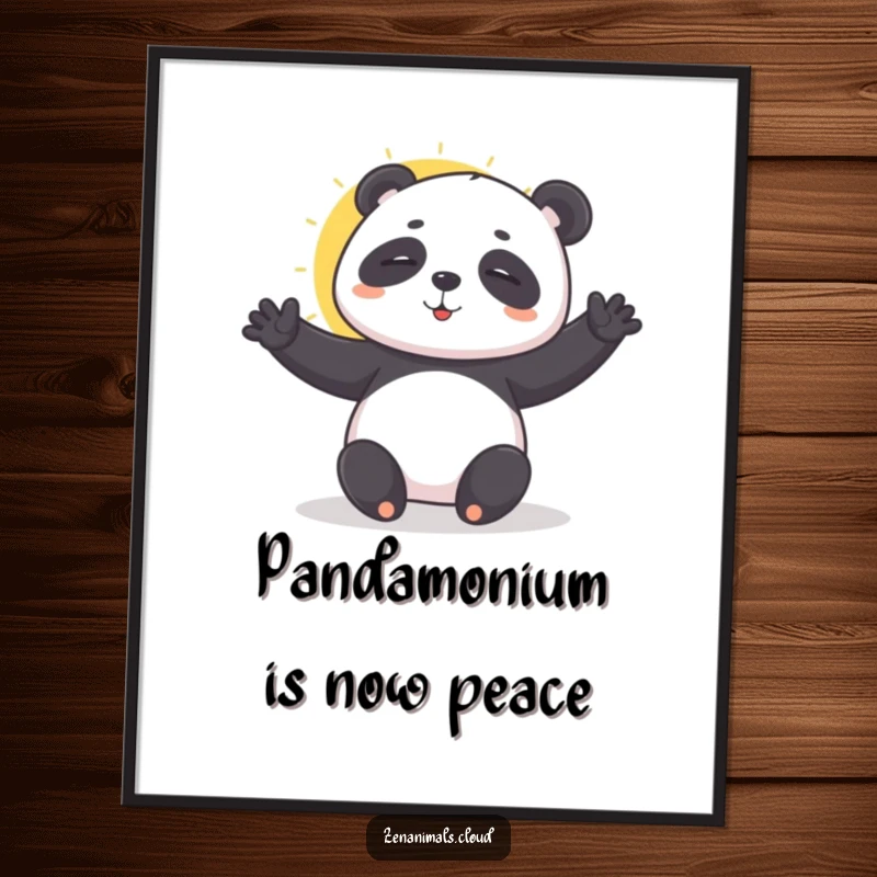 Funny Free Printable Wall Art of a playful panda performing a gentle sun salutation, radiating calm vibes.