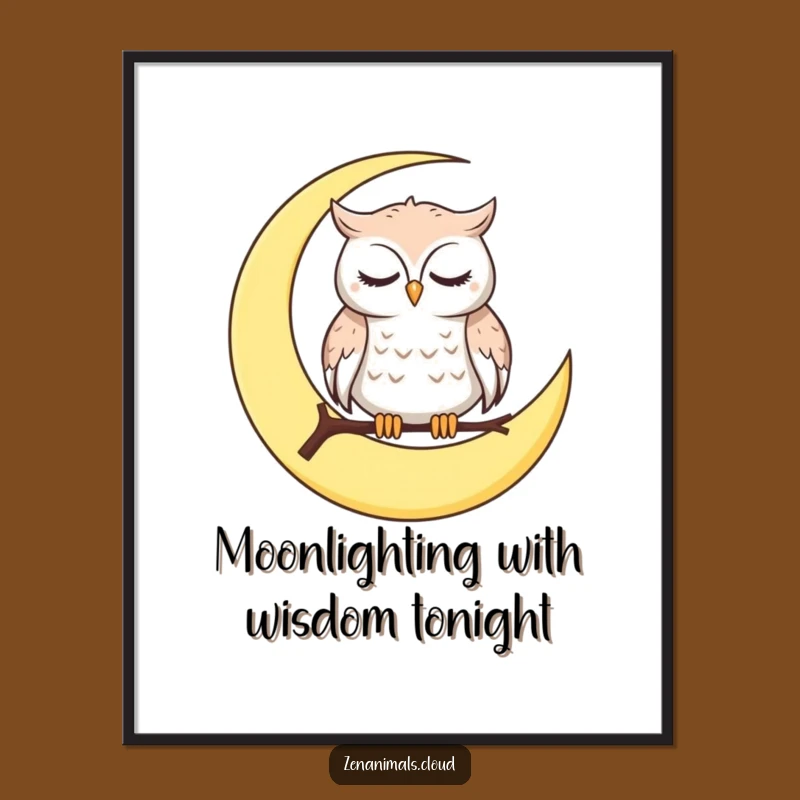 Free Printable Wall Art: Calm Owl Moon Vibe, Downloadable Funny Decor