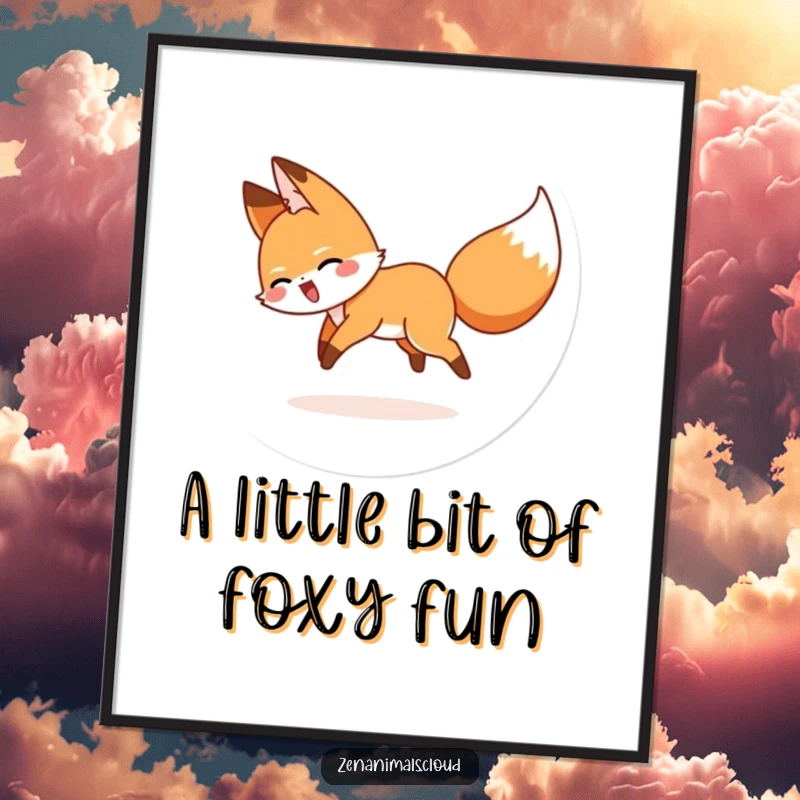 Funny Free Printable Wall Art: A joyful fox gleefully chases its tail in a fun, circular motion, bringing playful energy to any room.